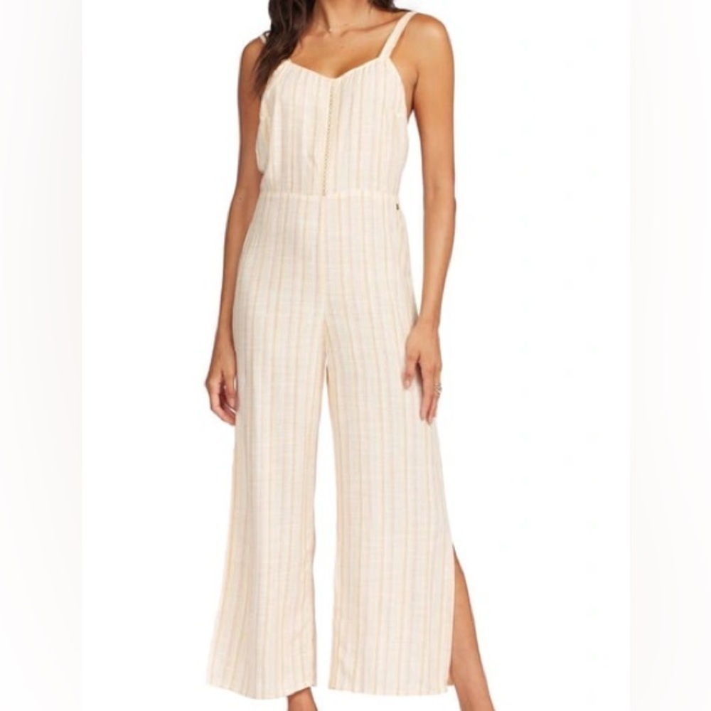 Roxy Feelings Explained Banana Creme Maui Stripe Cropped Jumpsuit Size XSmall - Picture 1 of 16